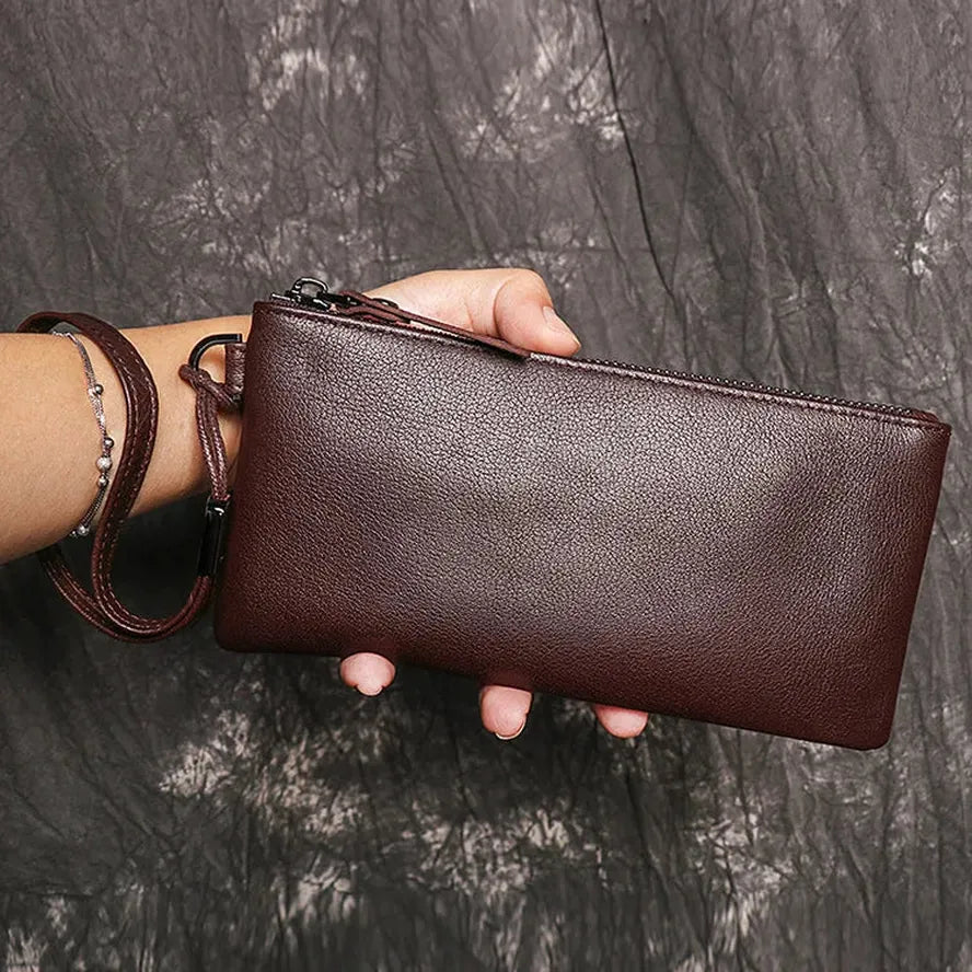 KTX-629203 Genuine Leather Mobile Phone and Card Bag - Soft Retro Pouch in Black or Coffee