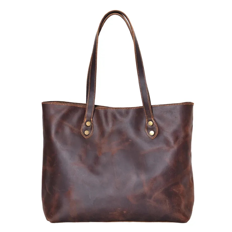 KTX-250643 Custom Logo Genuine Leather Tote Bag for Women - Casual Crazy Horse Shoulder Handbag