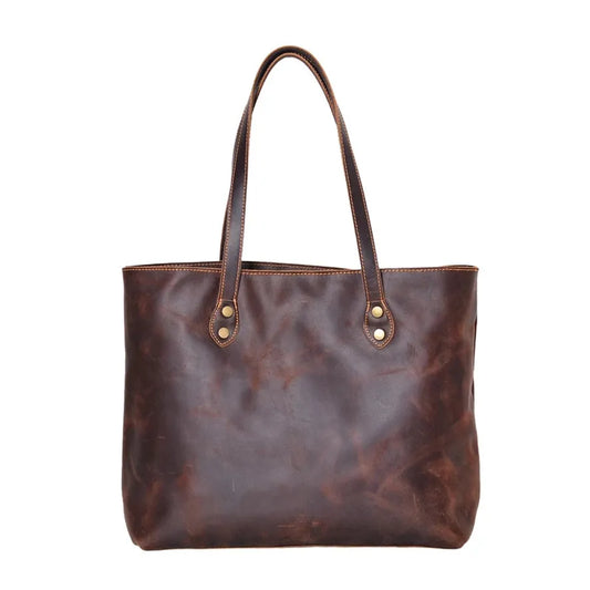 KTX-250643 Custom Logo Genuine Leather Tote Bag for Women - Casual Crazy Horse Shoulder Handbag