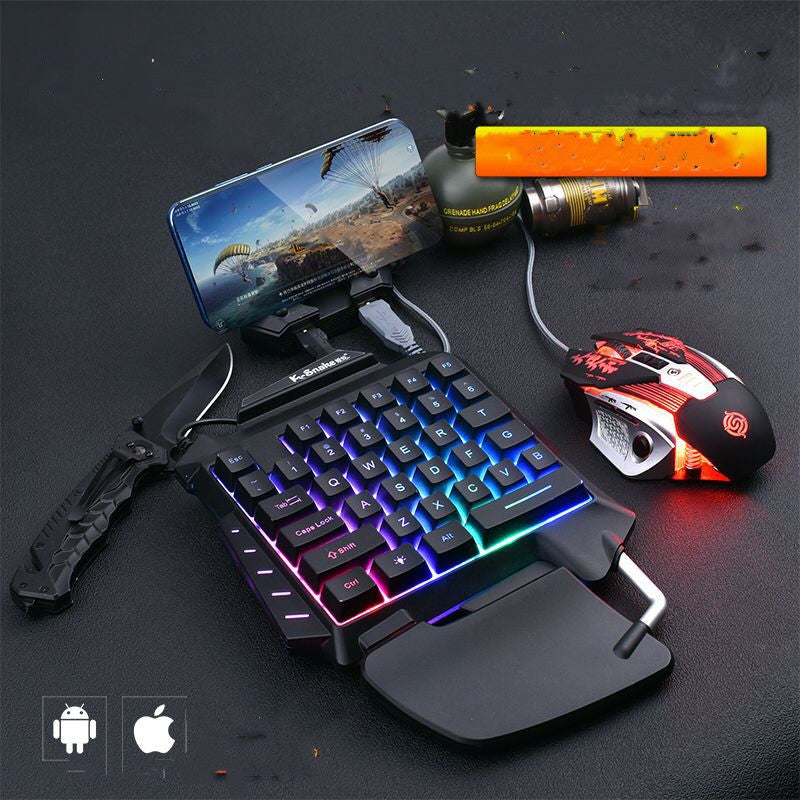 KTX-522259 Colorful Ergonomic One-Handed Gaming Keyboard Set with Three-Color Backlight and Compatible Gaming Mouse Options