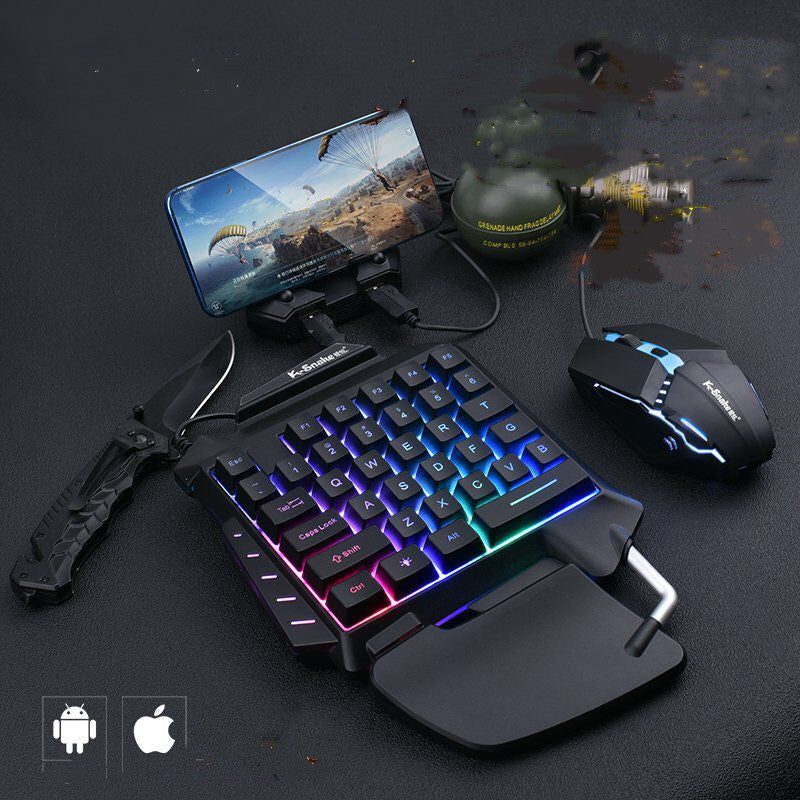 KTX-522259 Colorful Ergonomic One-Handed Gaming Keyboard Set with Three-Color Backlight and Compatible Gaming Mouse Options