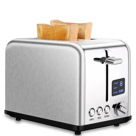 KTX-257235 Stainless Steel 2-Slice Automatic Pop-Up Bread Toaster with LED Display