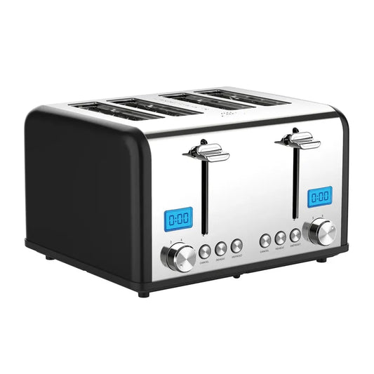 KTX-436883 Stainless Steel Electric 4-Slice Toaster with 6 Browning Settings for Smart Kitchen Use