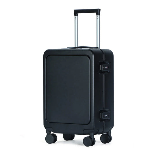 KTX-470291 Compact Black Aluminium Carry-On Trolley Case for Travel
