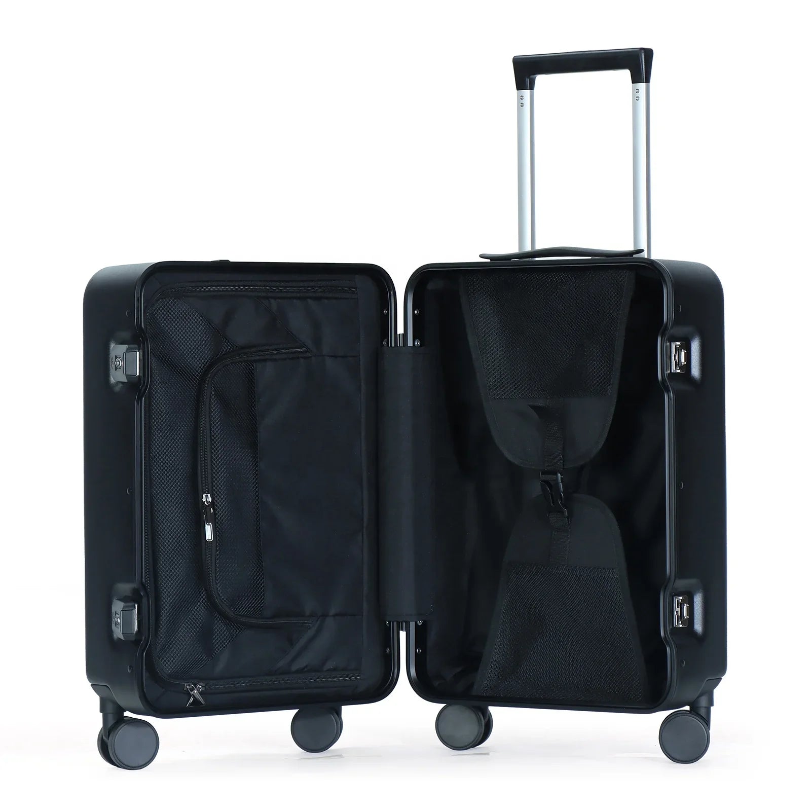 KTX-470291 Compact Black Aluminium Carry-On Trolley Case for Travel