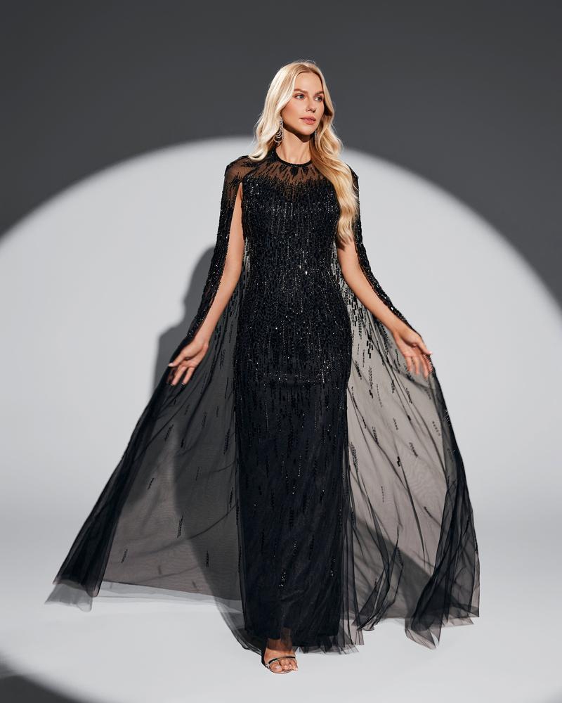 KTX-593619 Sophisticated Black Evening Dress for Women - Elegant Nightwear with Timeless Style