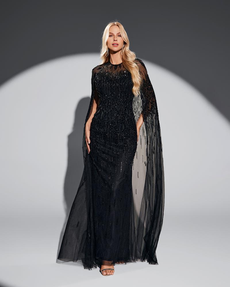 KTX-593619 Sophisticated Black Evening Dress for Women - Elegant Nightwear with Timeless Style