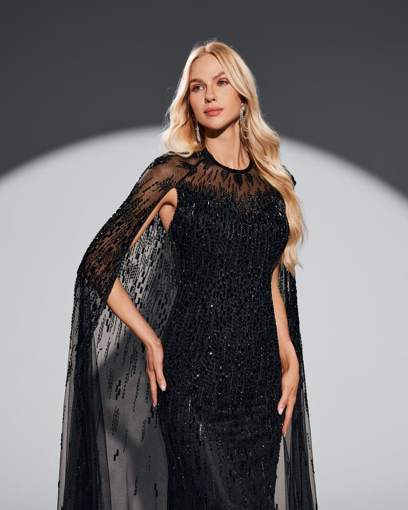 KTX-593619 Sophisticated Black Evening Dress for Women - Elegant Nightwear with Timeless Style