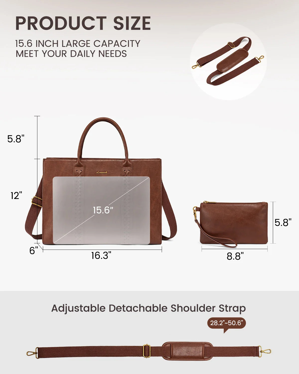 KTX-377747 Vintage Leather Laptop Tote Bag for 15.6-inch Laptops - Waterproof Business Briefcase for Women