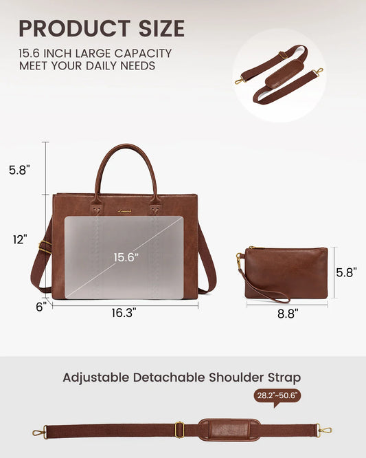 KTX-377747 Vintage Leather Laptop Tote Bag for 15.6-inch Laptops - Waterproof Business Briefcase for Women