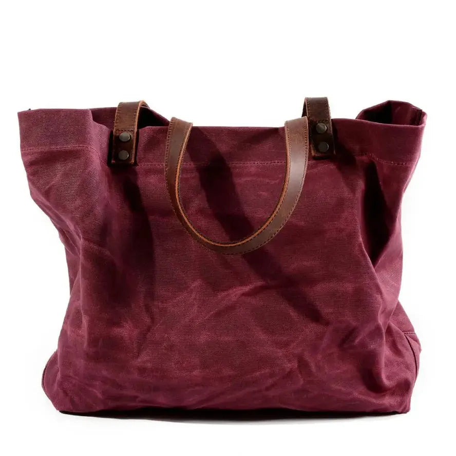KTX-578323 Waterproof Oil Wax Canvas Shoulder Bag with Genuine Cowhide Trim