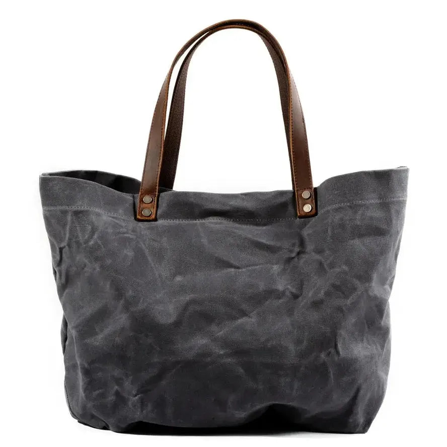 KTX-578323 Waterproof Oil Wax Canvas Shoulder Bag with Genuine Cowhide Trim