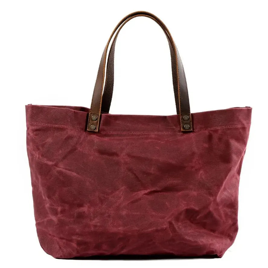 KTX-578323 Waterproof Oil Wax Canvas Shoulder Bag with Genuine Cowhide Trim