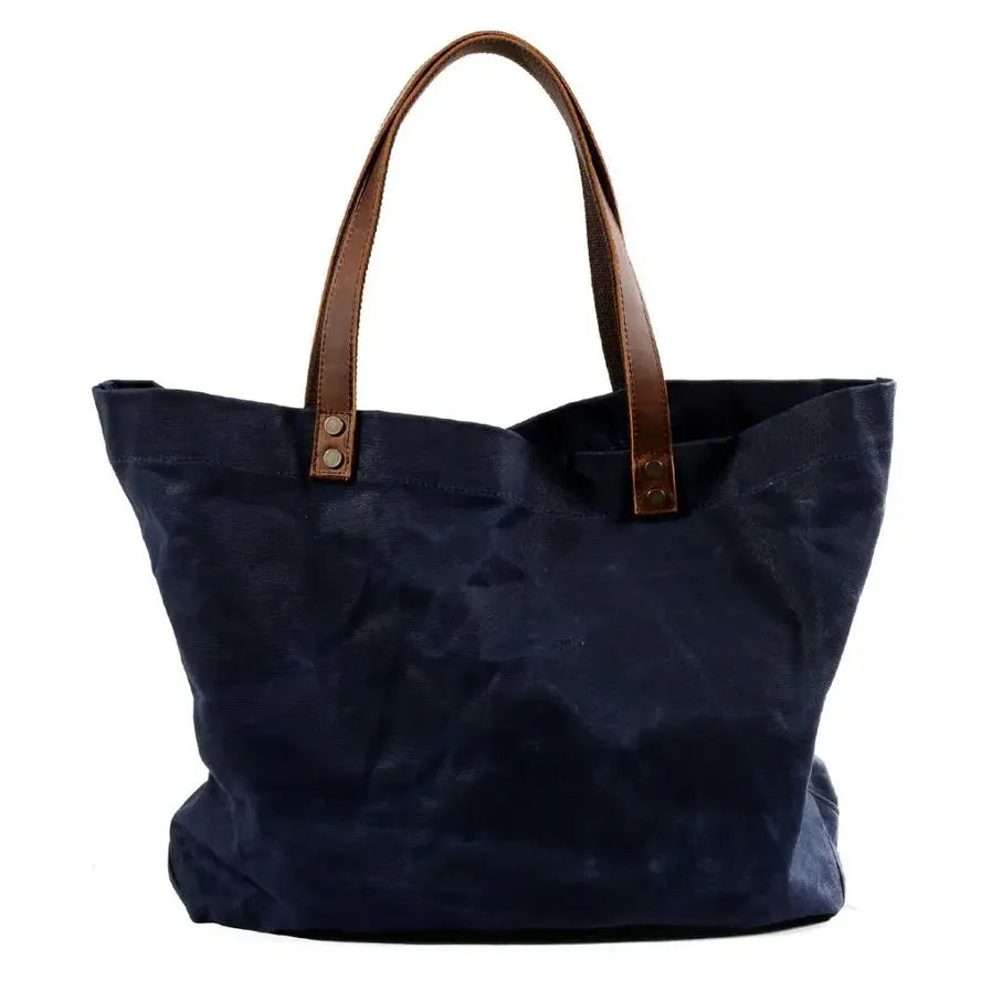 KTX-578323 Waterproof Oil Wax Canvas Shoulder Bag with Genuine Cowhide Trim