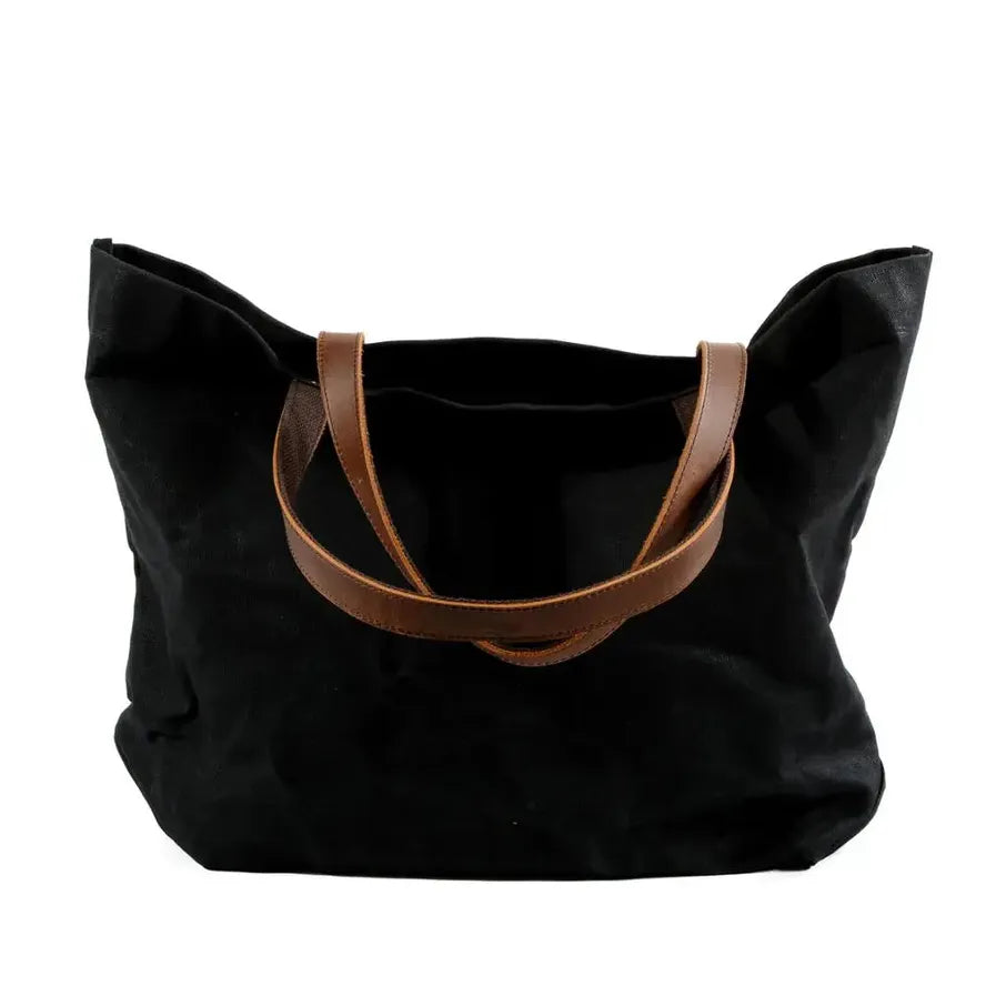 KTX-578323 Waterproof Oil Wax Canvas Shoulder Bag with Genuine Cowhide Trim