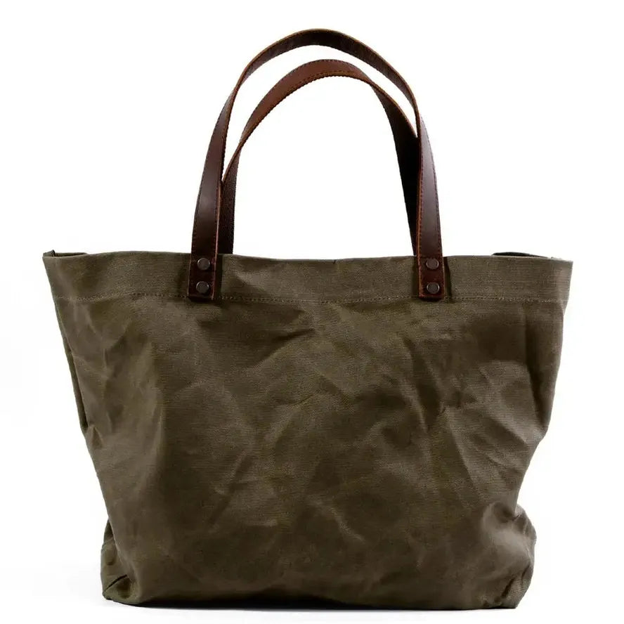 KTX-578323 Waterproof Oil Wax Canvas Shoulder Bag with Genuine Cowhide Trim