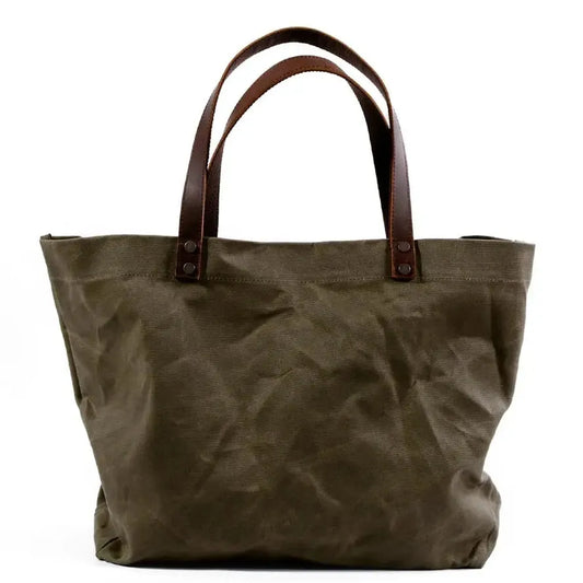 KTX-578323 Waterproof Oil Wax Canvas Shoulder Bag with Genuine Cowhide Trim
