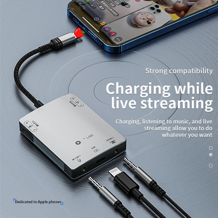 KTX-666515 8-Pin Stereo Live Sound Card Audio Converter with 3.5mm Interface for iPhone and Android Headphones