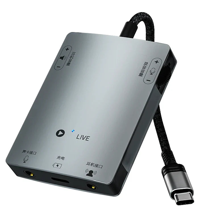 KTX-666515 8-Pin Stereo Live Sound Card Audio Converter with 3.5mm Interface for iPhone and Android Headphones