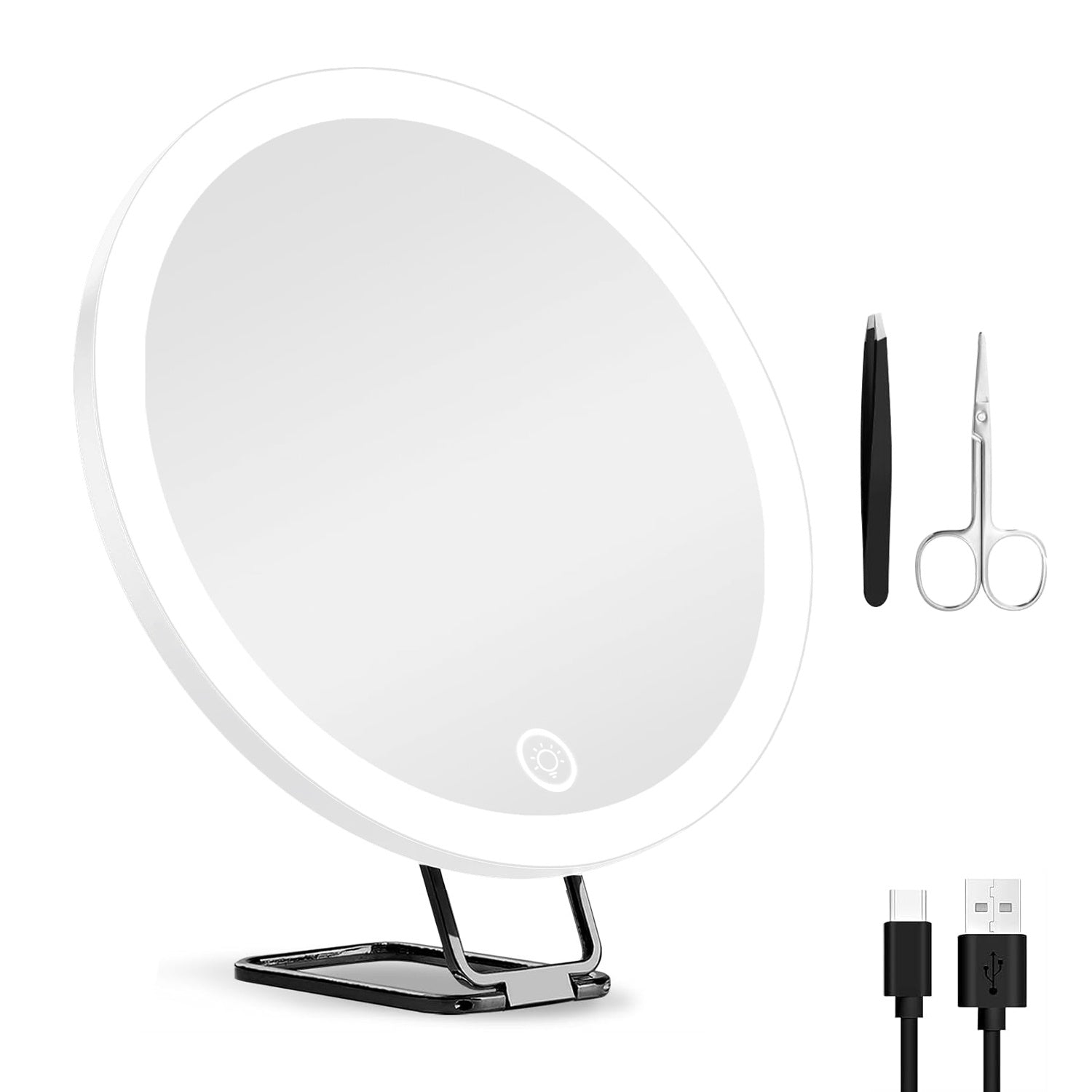 KTX-220691 30X Magnifying Makeup Mirror with Adjustable Light, Rechargeable Battery, and Compact Design for Travel
