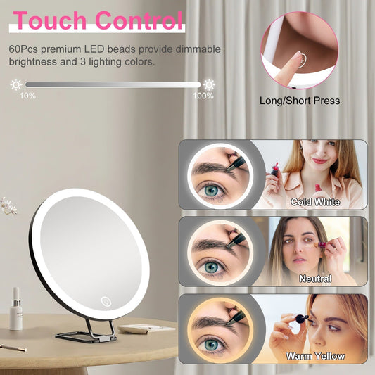 KTX-220691 30X Magnifying Makeup Mirror with Adjustable Light, Rechargeable Battery, and Compact Design for Travel