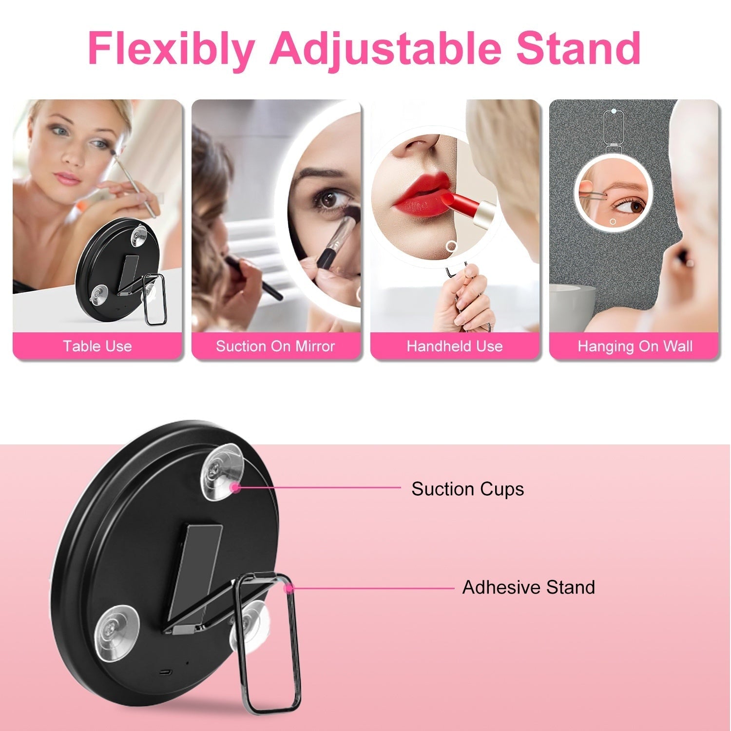 KTX-220691 30X Magnifying Makeup Mirror with Adjustable Light, Rechargeable Battery, and Compact Design for Travel