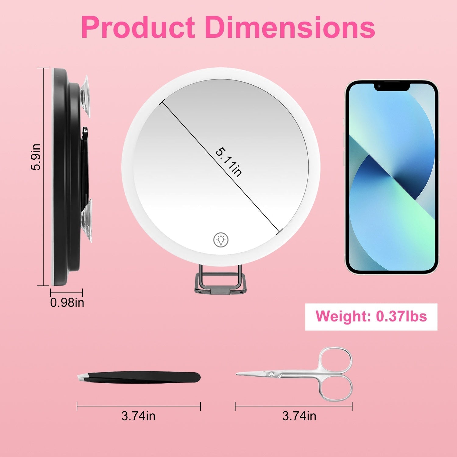 KTX-220691 30X Magnifying Makeup Mirror with Adjustable Light, Rechargeable Battery, and Compact Design for Travel