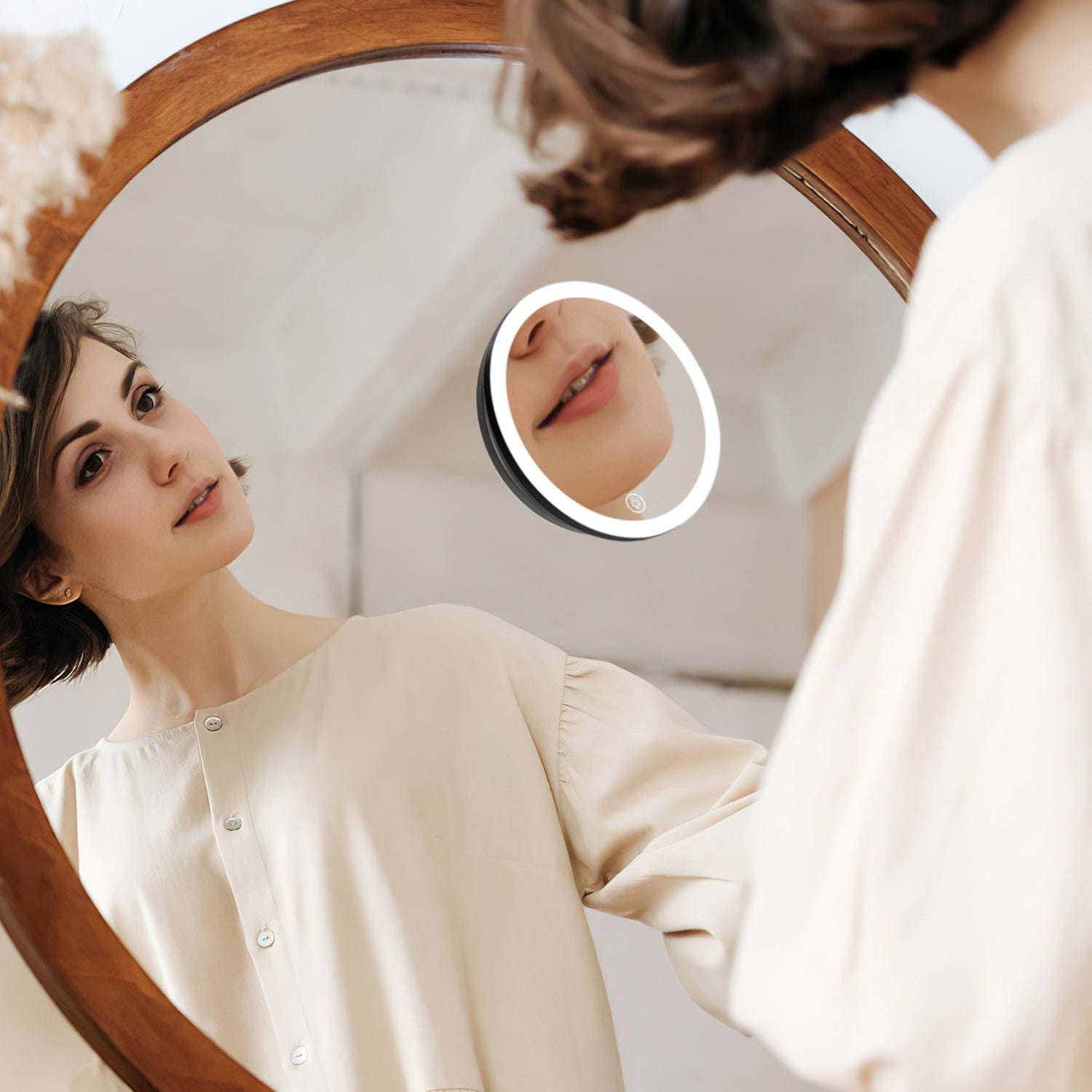KTX-220691 30X Magnifying Makeup Mirror with Adjustable Light, Rechargeable Battery, and Compact Design for Travel