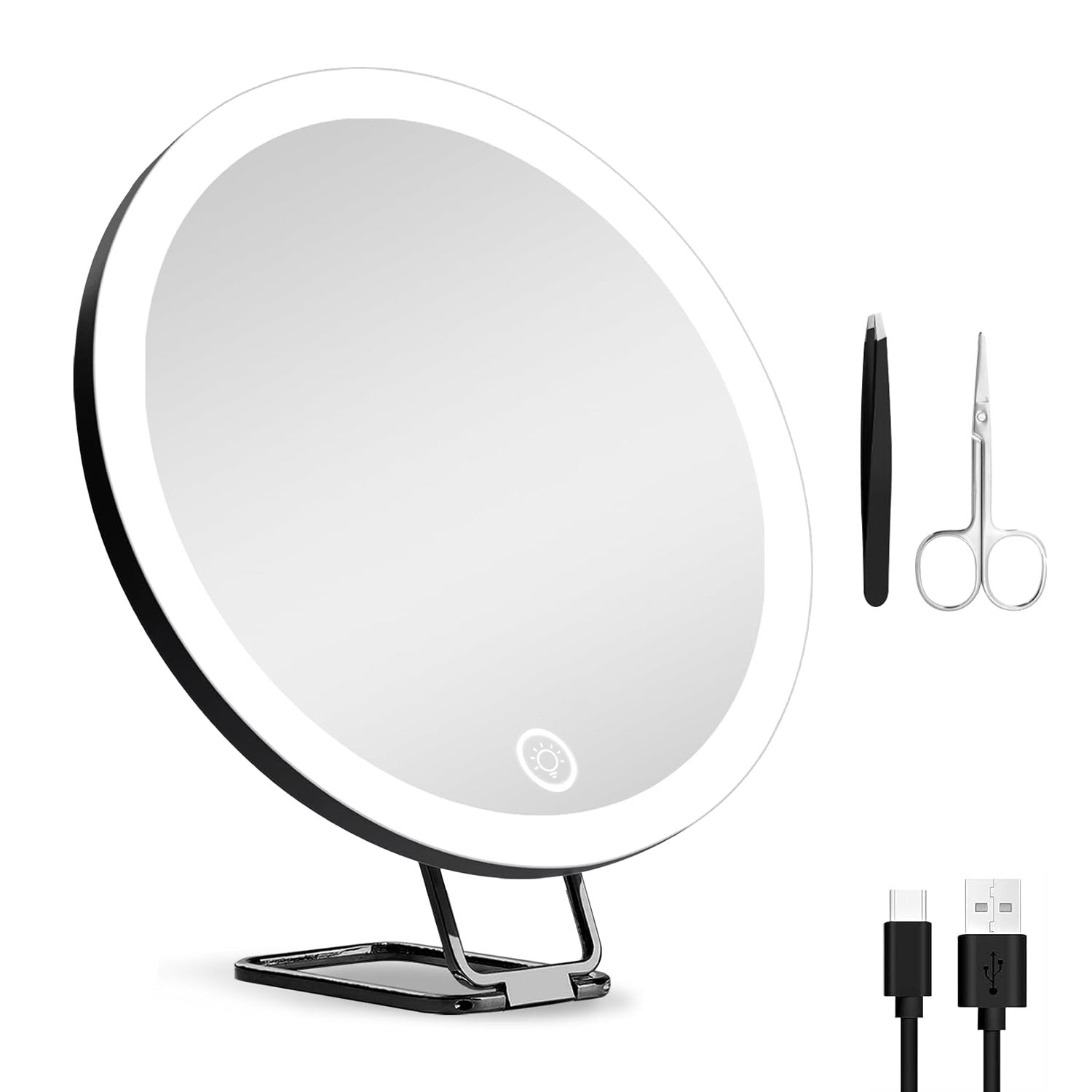 KTX-220691 30X Magnifying Makeup Mirror with Adjustable Light, Rechargeable Battery, and Compact Design for Travel