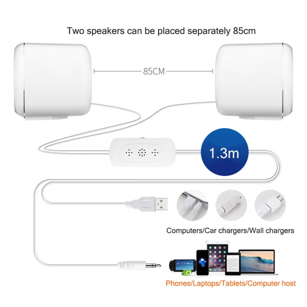 KTX-934739 Compact Mini Desktop Speakers with Bass and Stereo Sound, Adjustable Volume, 3.5mm Plug, ABS Material