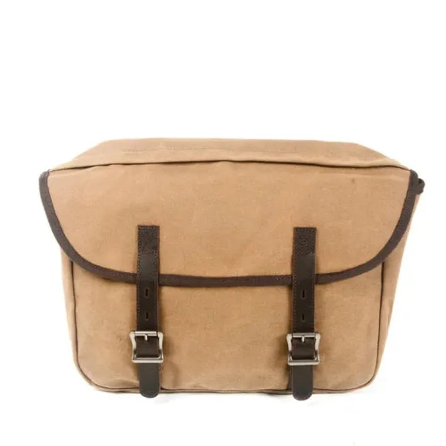 KTX-991763 Detachable Waxed Canvas Motorcycle Saddle Bag with Leather Accents and Zip Closure