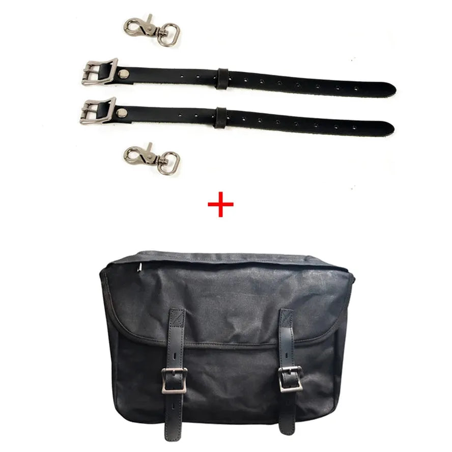 KTX-991763 Detachable Waxed Canvas Motorcycle Saddle Bag with Leather Accents and Zip Closure