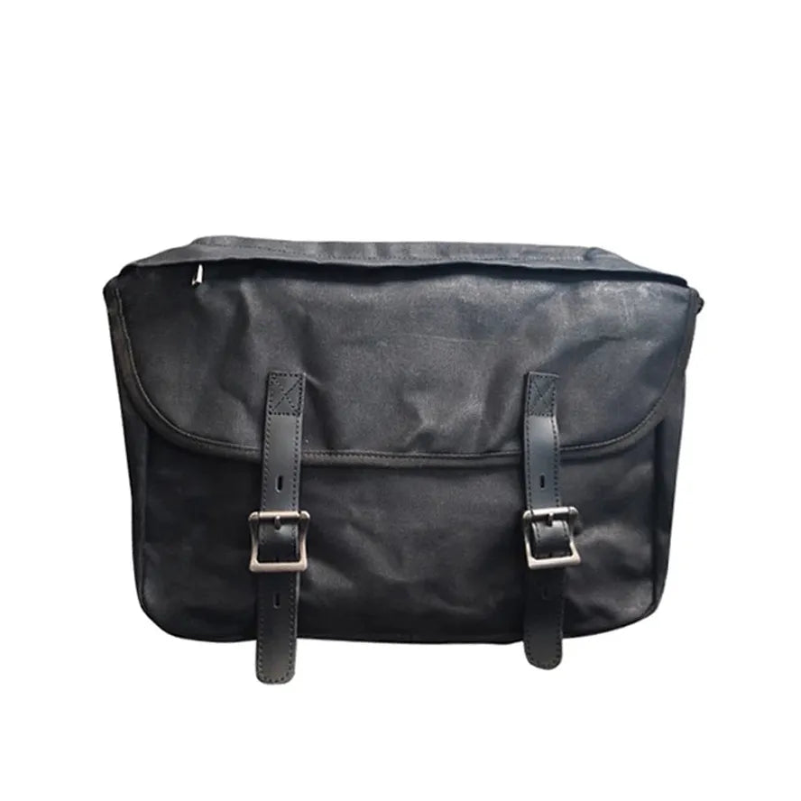 KTX-991763 Detachable Waxed Canvas Motorcycle Saddle Bag with Leather Accents and Zip Closure