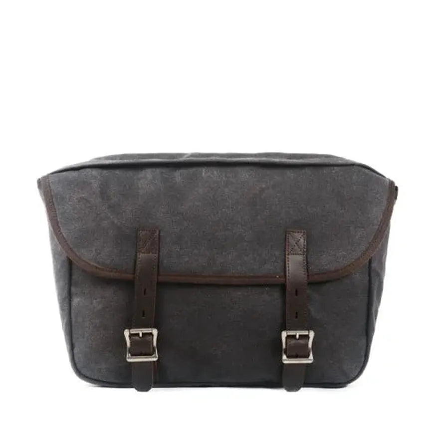 KTX-991763 Detachable Waxed Canvas Motorcycle Saddle Bag with Leather Accents and Zip Closure