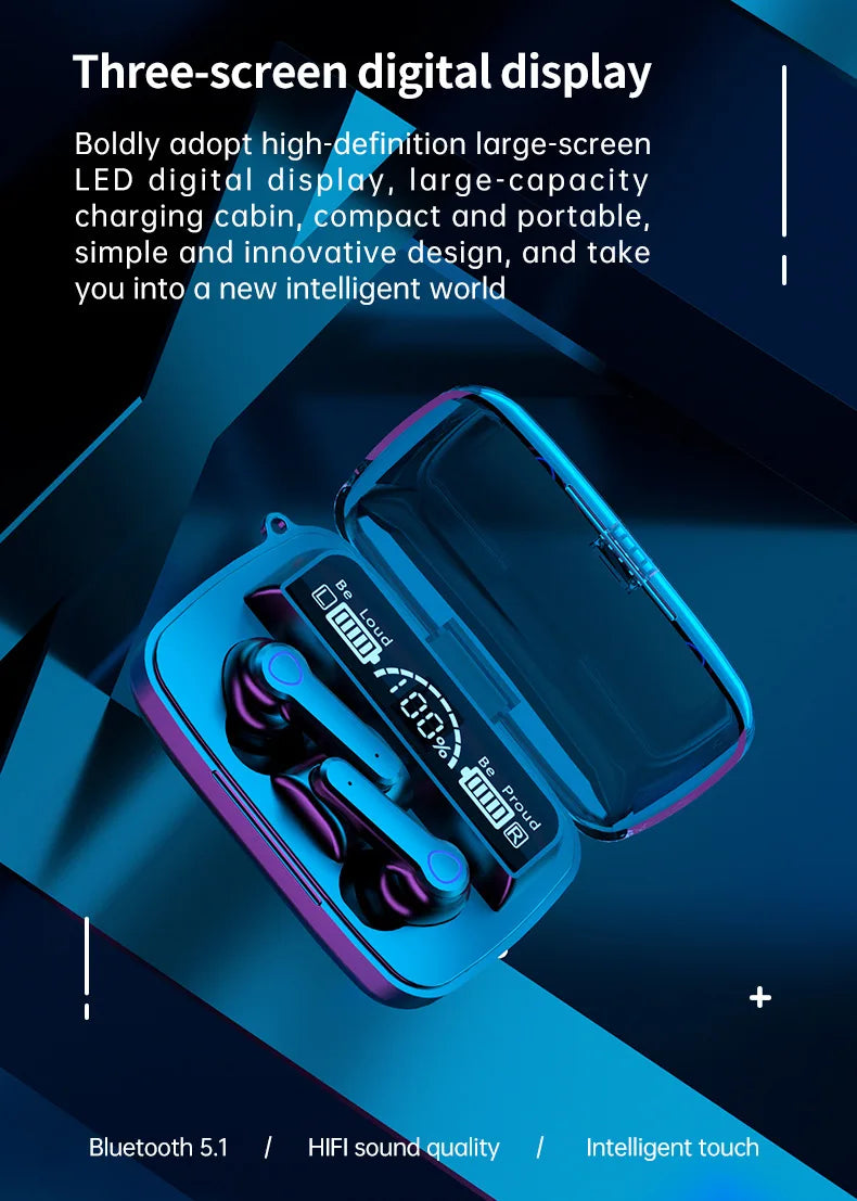 KTX-045075 M19 True Wireless Touch Control Earbuds with Digital Display and Long Battery Life