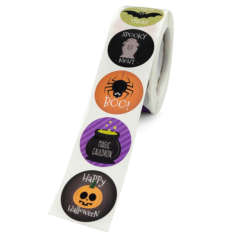 KTX-219283 Custom Round Copper Plate Sticker Label for Halloween with Owl, Ghost, Skull, Pumpkin, Bat, and Spider Designs - 1 inch (25mm)