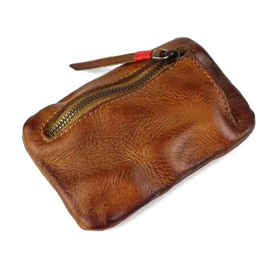 KTX-743315 Retro Style Genuine Leather Card Wallet for Students - Zipper Closure, Multi-Colour Options