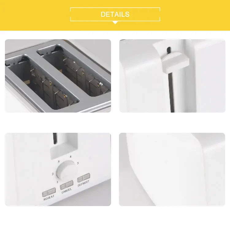 KTX-108051 Compact 750W White 2-Slice Plastic Bread Toaster for Efficient Toasting
