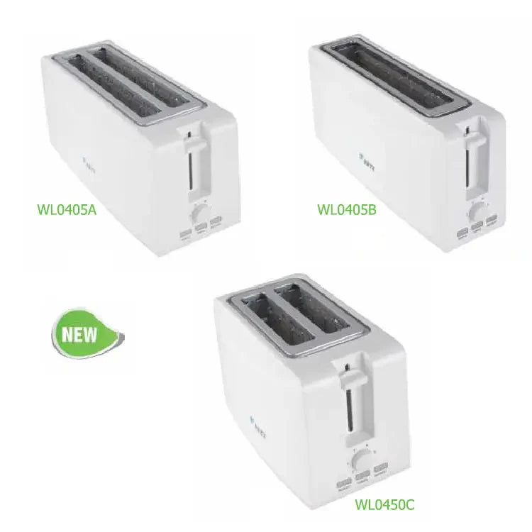 KTX-108051 Compact 750W White 2-Slice Plastic Bread Toaster for Efficient Toasting