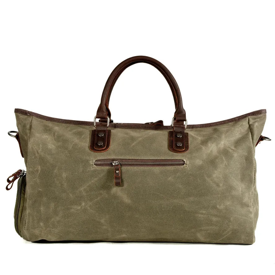 KTX-008915 Large Capacity Waterproof Batik Canvas Travel Bag with Crazy Horse Cowhide Leather Trim