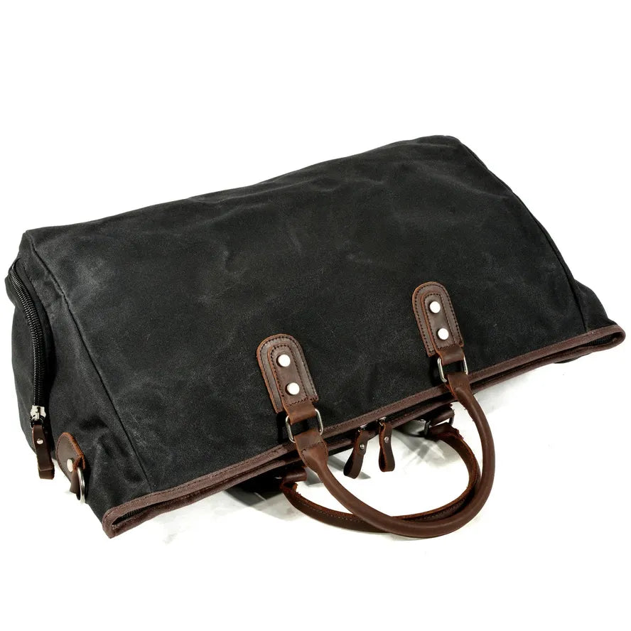 KTX-008915 Large Capacity Waterproof Batik Canvas Travel Bag with Crazy Horse Cowhide Leather Trim