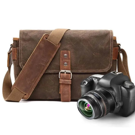 KTX-843731 Waterproof Oil Wax Canvas DSLR Camera Bag - Retro Style Microsingle Shoulder Bag