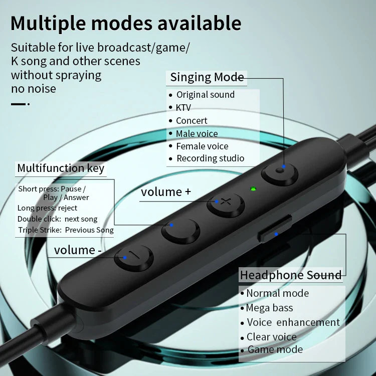 KTX-000851 Wired In-Ear Microphone Earphones for Live Broadcast, K-Song, Singing, and Gaming
