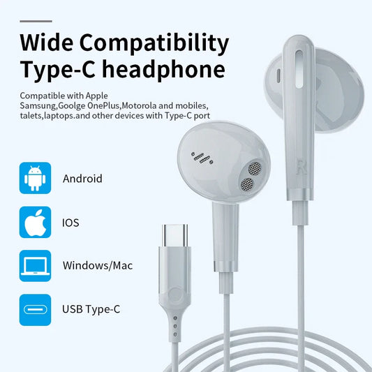 KTX-721747 HiFi Stereo Digital Type C Wired Earphones with Microphone for iPhone 15, Huawei P20, P10, Mate 20