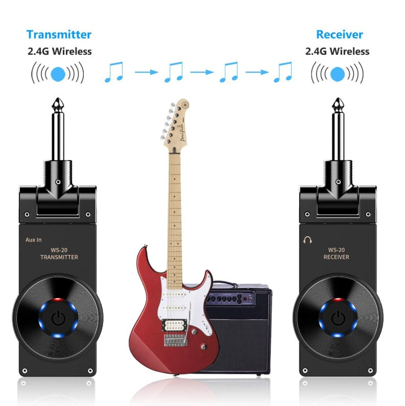 KTX-535123 Wireless Guitar and Instrument Transmitter Receiver System, 2.4GHz Transmission, 30M Range, 105dB Dynamic Range, Plug and Play