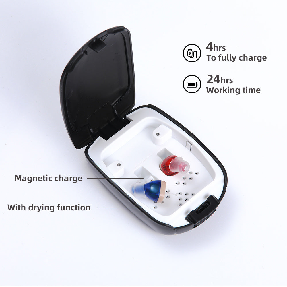 KTX-355475 Rechargeable Mini Digital Hearing Amplifier for Seniors and Adults with Adjustable Volume and Portable Charging Case