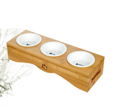 JMT-706506 Bamboo and Stainless Steel Dog Bowl Holders – Single, Double, and Triple Bowls for All Pet Sizes