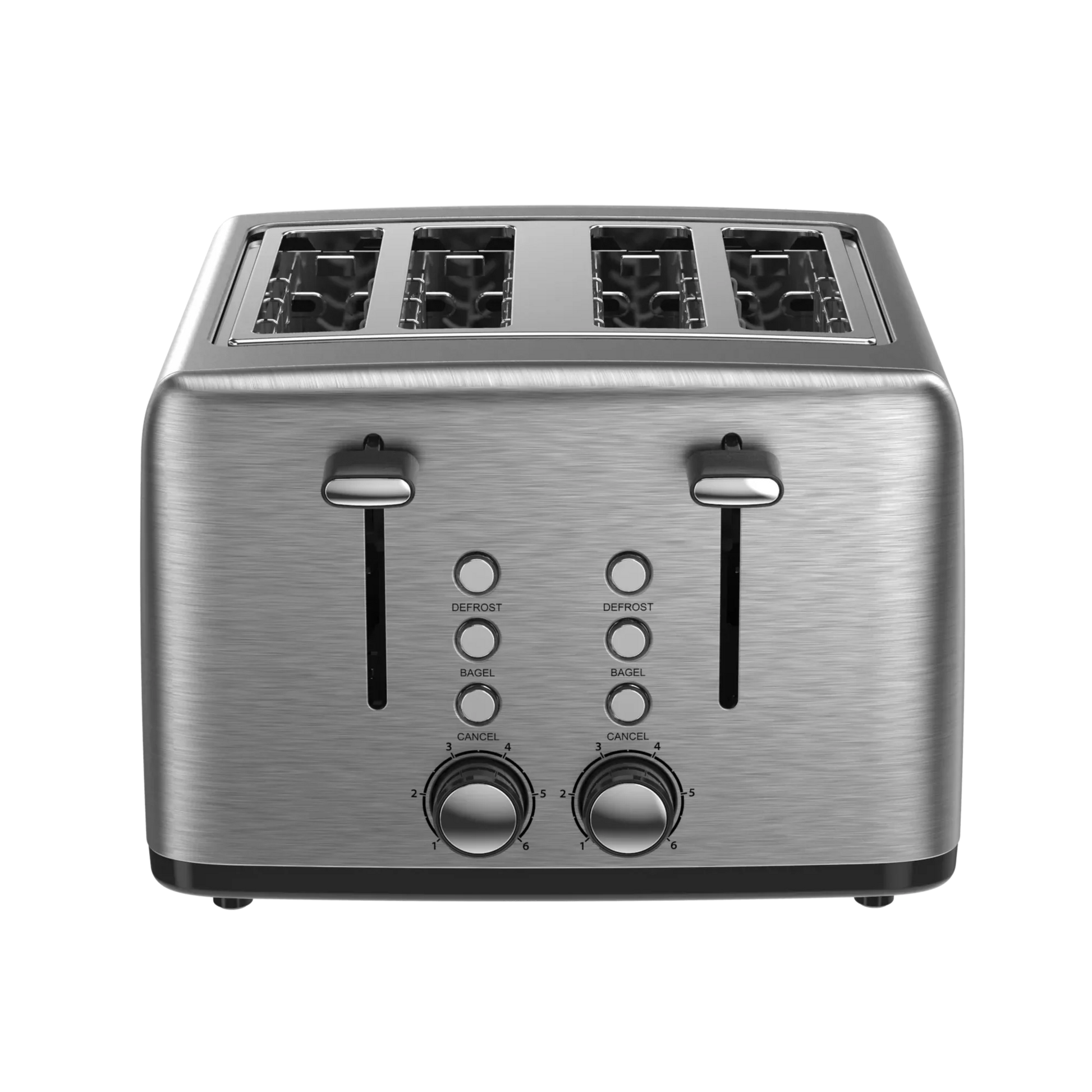 KTX-599571 4-Slice Wide Slot Stainless Steel Toaster with Red Indicator Light and Multi-Function Capability