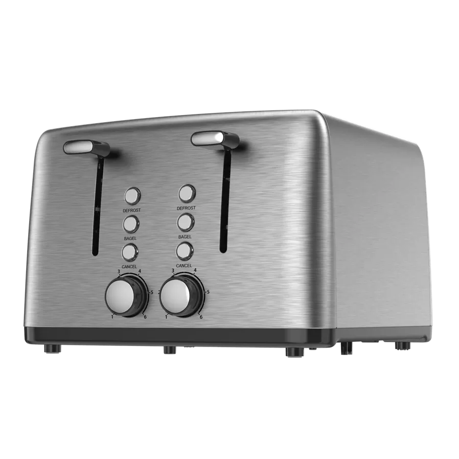 KTX-599571 4-Slice Wide Slot Stainless Steel Toaster with Red Indicator Light and Multi-Function Capability
