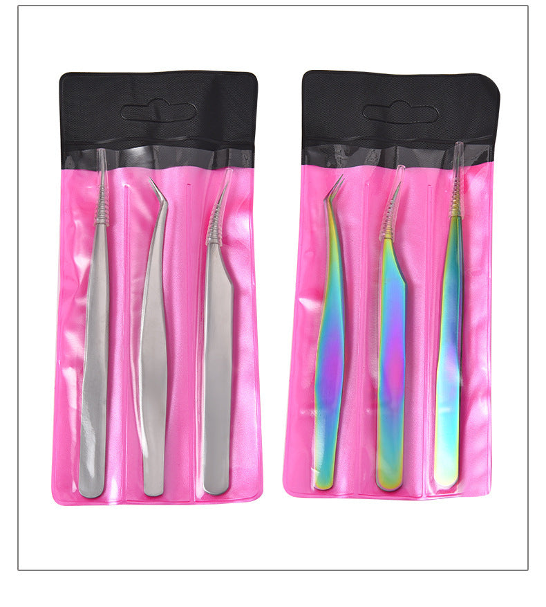 JMT-712394 Elegant Stainless Steel Eyelash Tweezers Curler Set - 3 Unique Clips